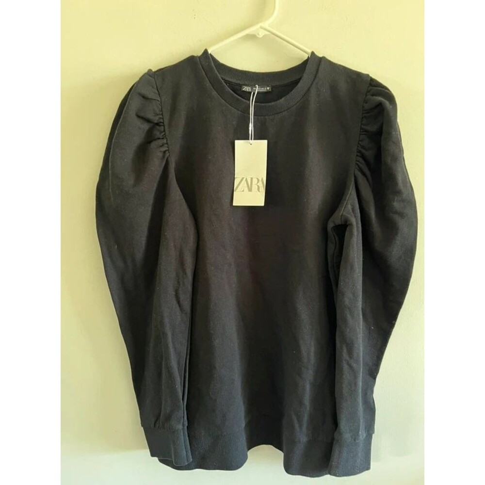 ZARA Black Puff Shoulder Crewneck Long Sleeve Sweatshirt - S